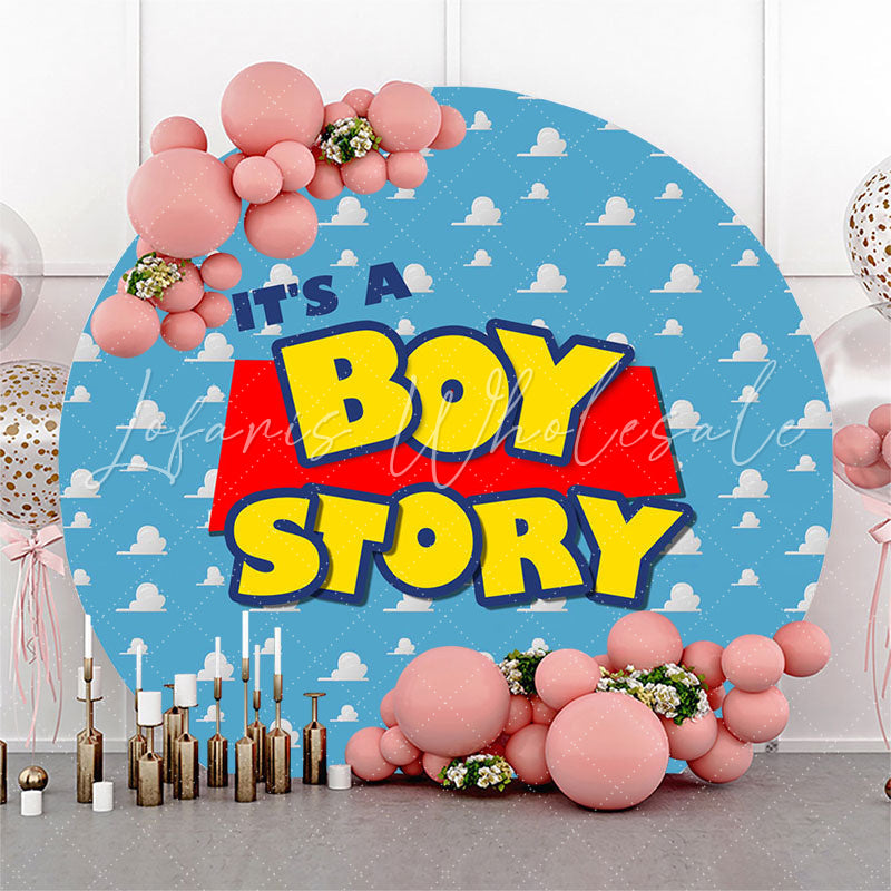 Lofaris Its A Boy Story Blue Circle Baby Shower Backdrop
