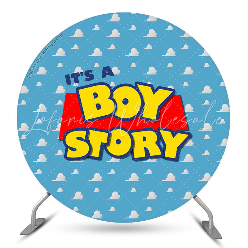 Lofaris Its A Boy Story Blue Circle Baby Shower Backdrop