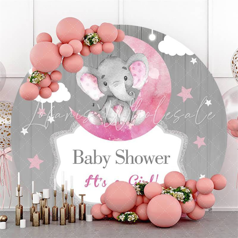 Lofaris It’s A Girl Pink Elephant Round Baby Shower Backdrop