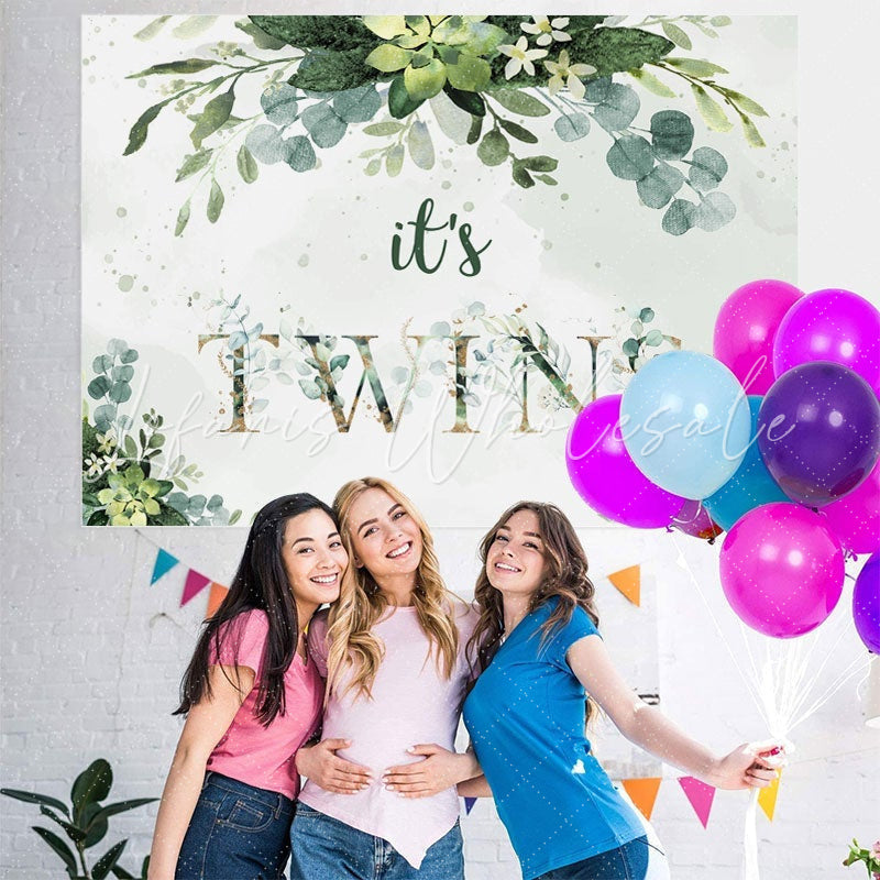 Lofaris Its Twins Green Leaves Backdrop for Baby Shower
