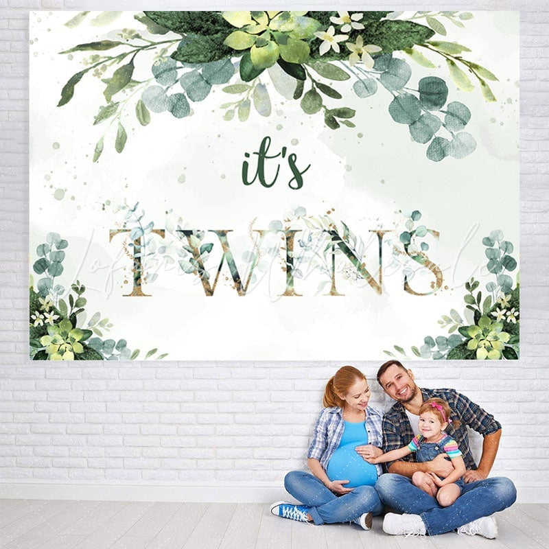 Lofaris Its Twins Green Leaves Backdrop for Baby Shower