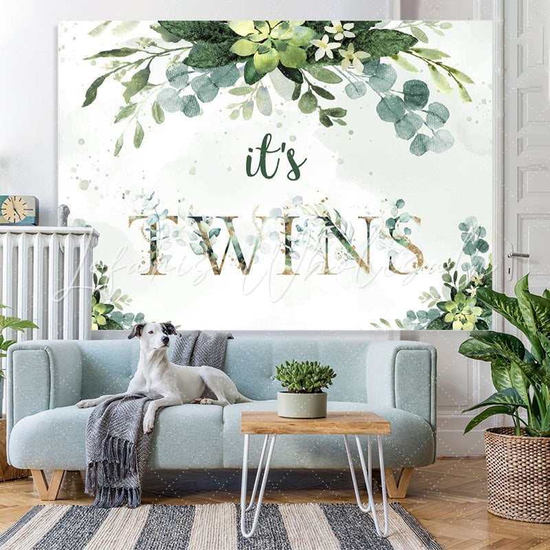 Lofaris Its Twins Green Leaves Backdrop for Baby Shower