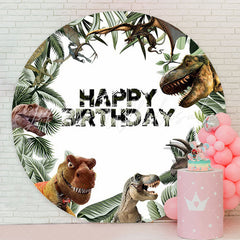 Lofaris Jungle Leaves And Dinosaurs Round Birthday Backdrop
