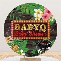Lofaris Leaf And Pineapple Wood Baby Shower Round Backdrop