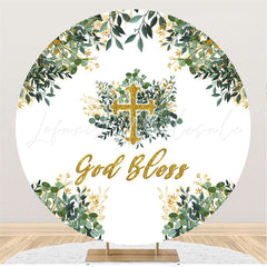 Lofaris Leaves And God Bless Happy Birthday Circle Backdrop