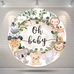 Lofaris Leaves Cute Animals Oh Baby Shower Round Backdrop