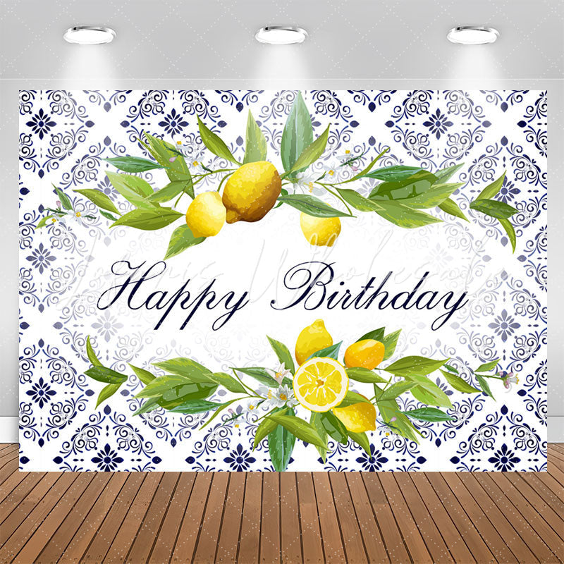 Lofaris Lemons Indigo Vine Pattern Happy Birthday Backdrop