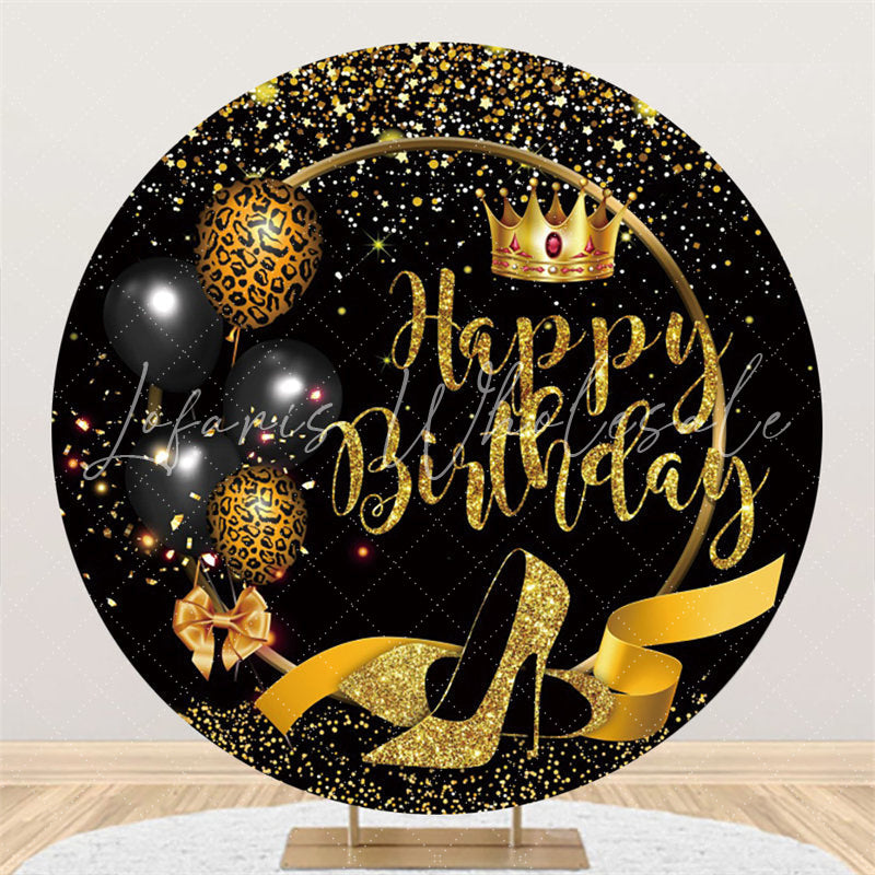 Lofaris Leopard Balloon Gold Glitter Birthday Circle Backdrop