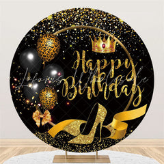 Lofaris Leopard Balloon Gold Glitter Birthday Circle Backdrop