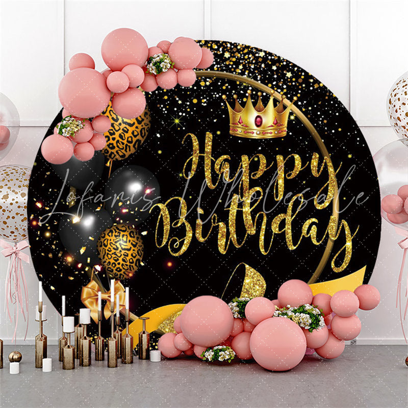 Lofaris Leopard Balloon Gold Glitter Birthday Circle Backdrop
