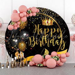 Lofaris Leopard Balloon Gold Glitter Birthday Circle Backdrop