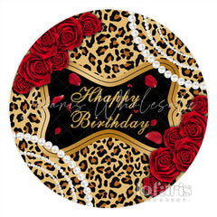 Lofaris Leopard Floral Pearl Circle Happy Birthday Backdrop
