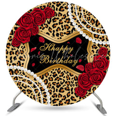 Lofaris Leopard Floral Pearl Circle Happy Birthday Backdrop