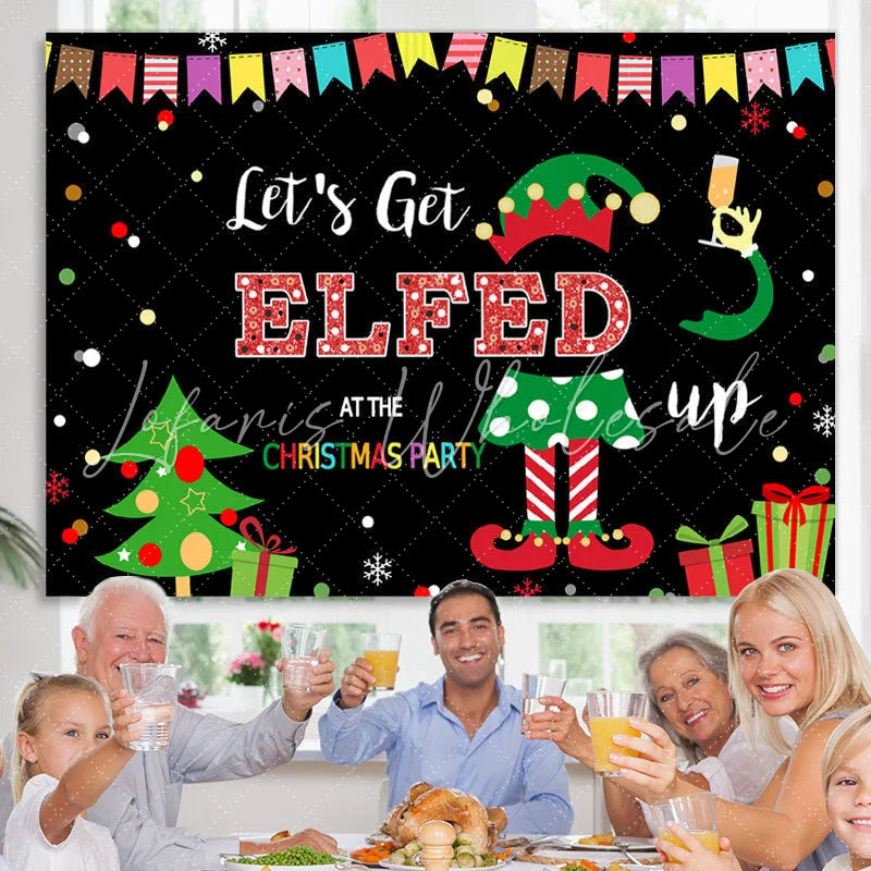 Lofaris Let’S Get Elfed At The Christmas Party Winter Backdrop