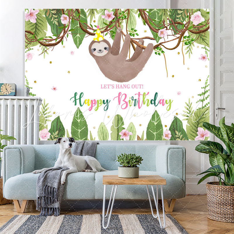 Lofaris Lets Hang Out With Koala Green Plants Birthday Backdrop