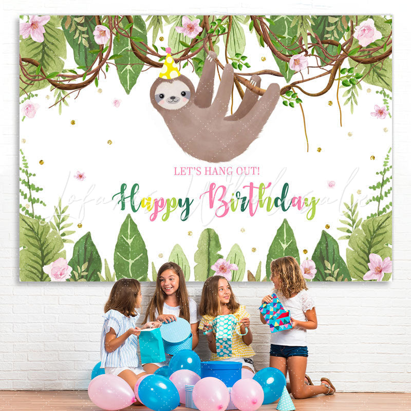 Lofaris Lets Hang Out With Koala Green Plants Birthday Backdrop