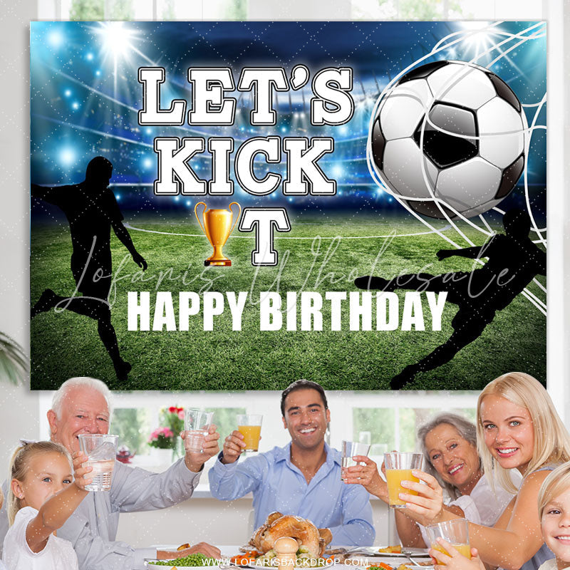 Lofaris Lets Kick It Football Field Happy Birthday Backdrop