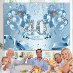 Lofaris Light Blue Balloon Ribbion Happy 40Th Birthday Backdrop