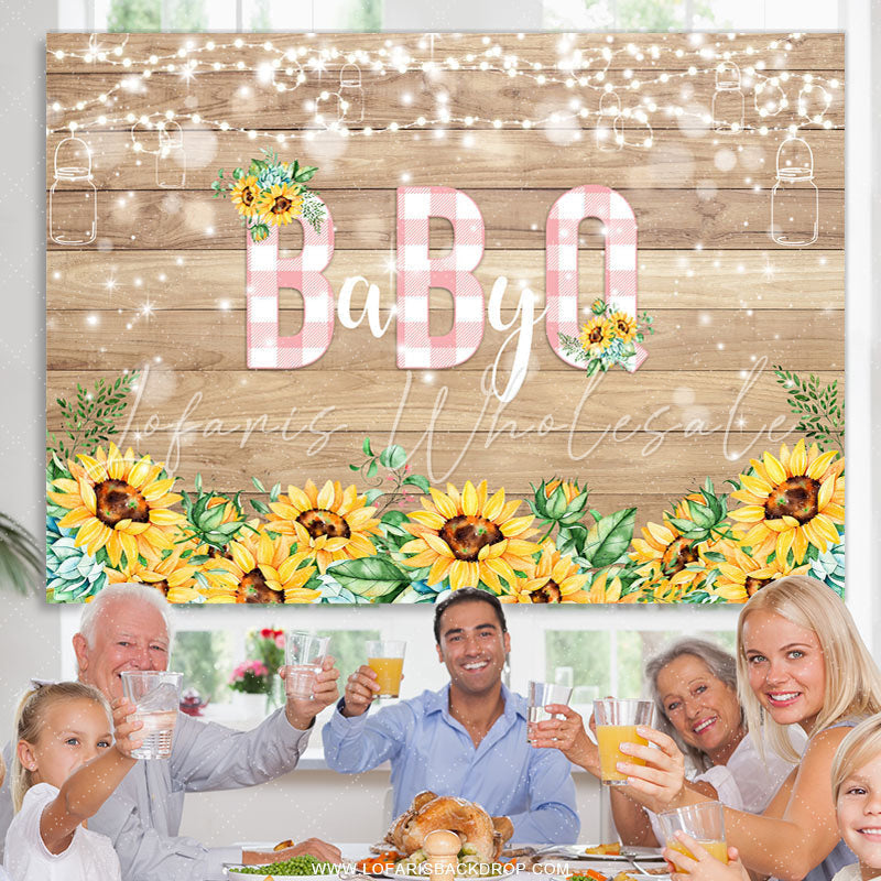 Lofaris Light Brown Wood And Sunflower Baby Shower Backdrop