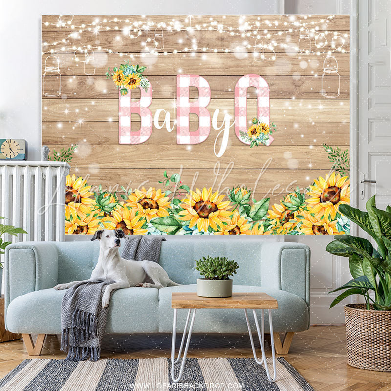 Lofaris Light Brown Wood And Sunflower Baby Shower Backdrop