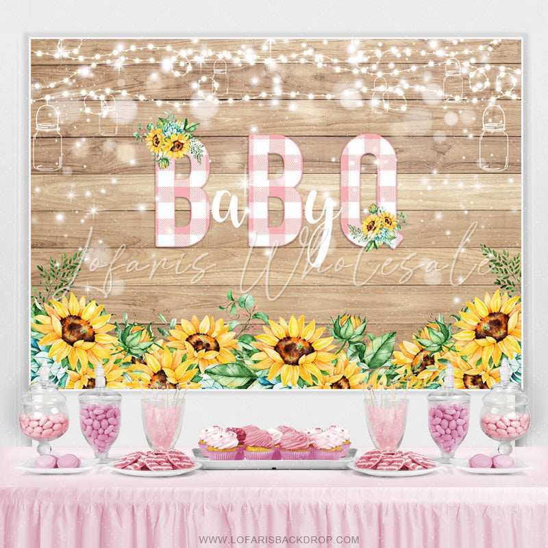 Lofaris Light Brown Wood And Sunflower Baby Shower Backdrop