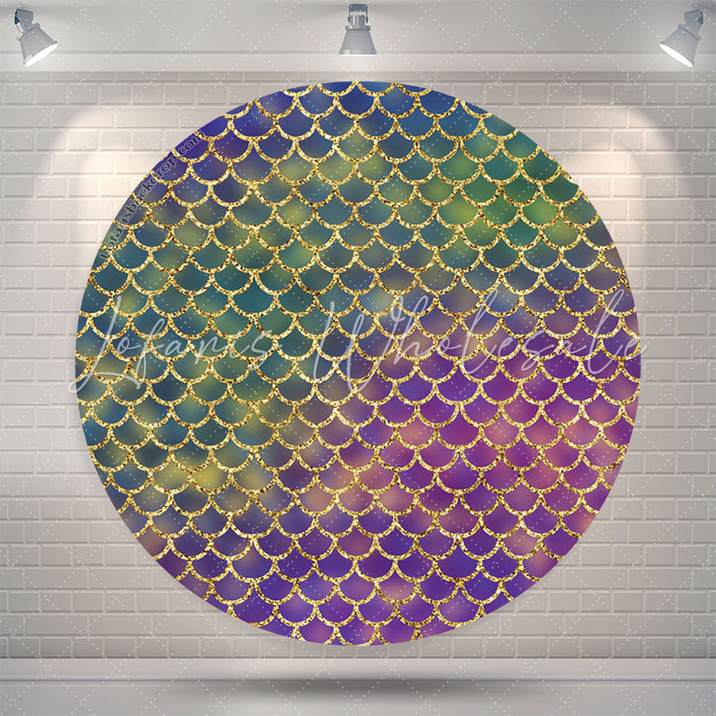 Lofaris Little Mermaid Green Purple Round Backdrop Cover
