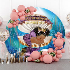 Lofaris Little Mermaid Is On Her Way Round Baby Shower Backdrop