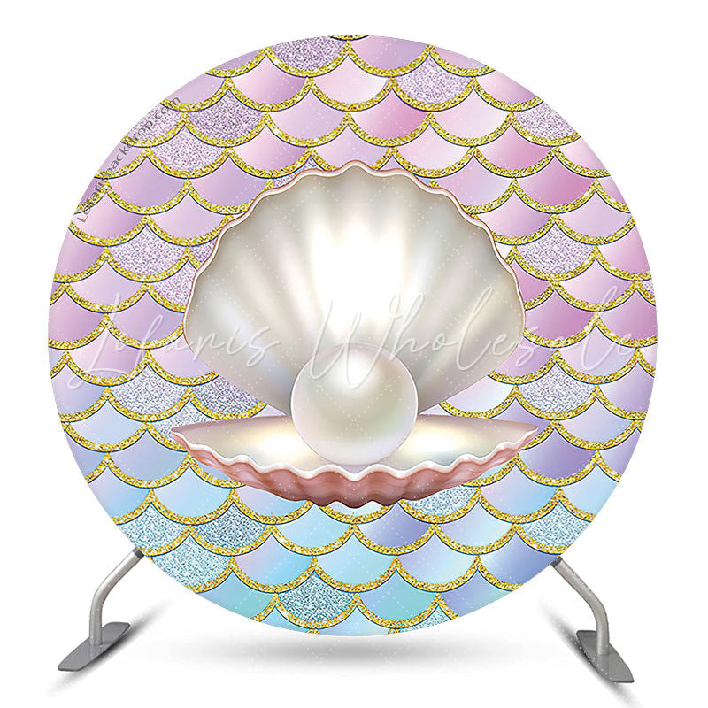 Lofaris Little Mermaid Pearl Round Party Backdrop Cover