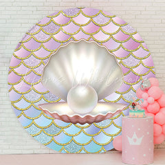 Lofaris Little Mermaid Pearl Round Party Backdrop Cover
