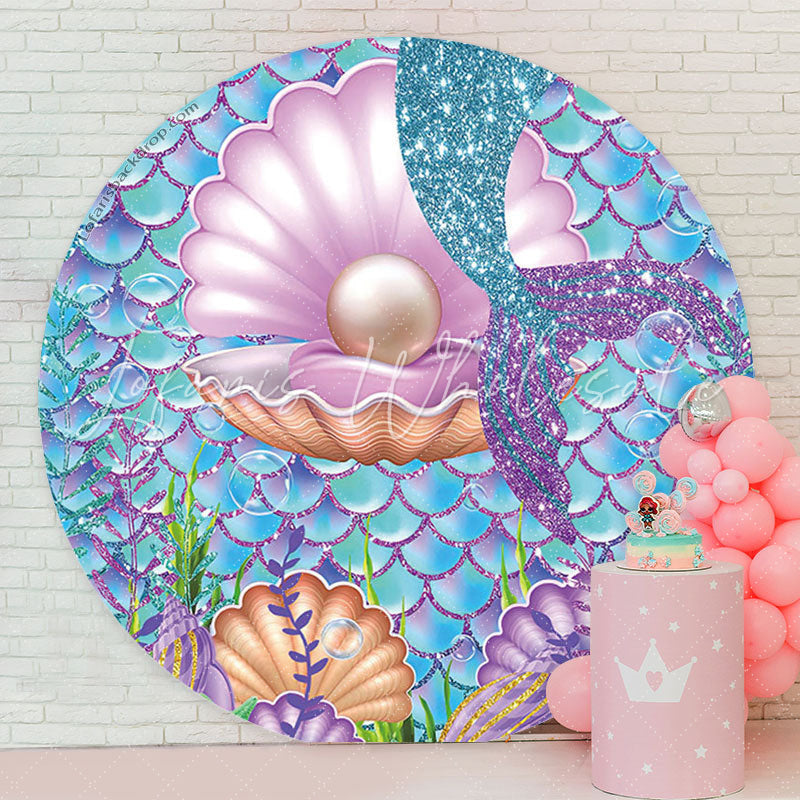 Lofaris Little Mermaid Tail Pearl Round Party Backdrop