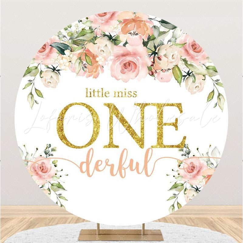 Lofaris Little Miss One Derful Round Floral Birthday Backdrop