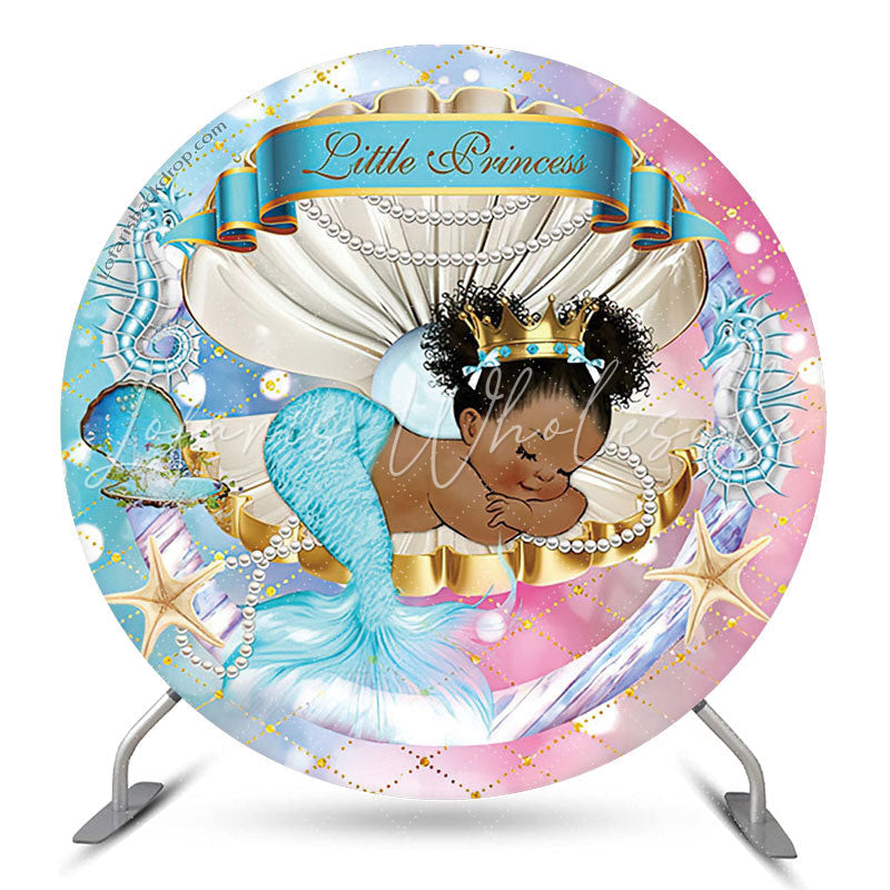 Lofaris Little Princess Mermaid Round Baby Shower Backdrop