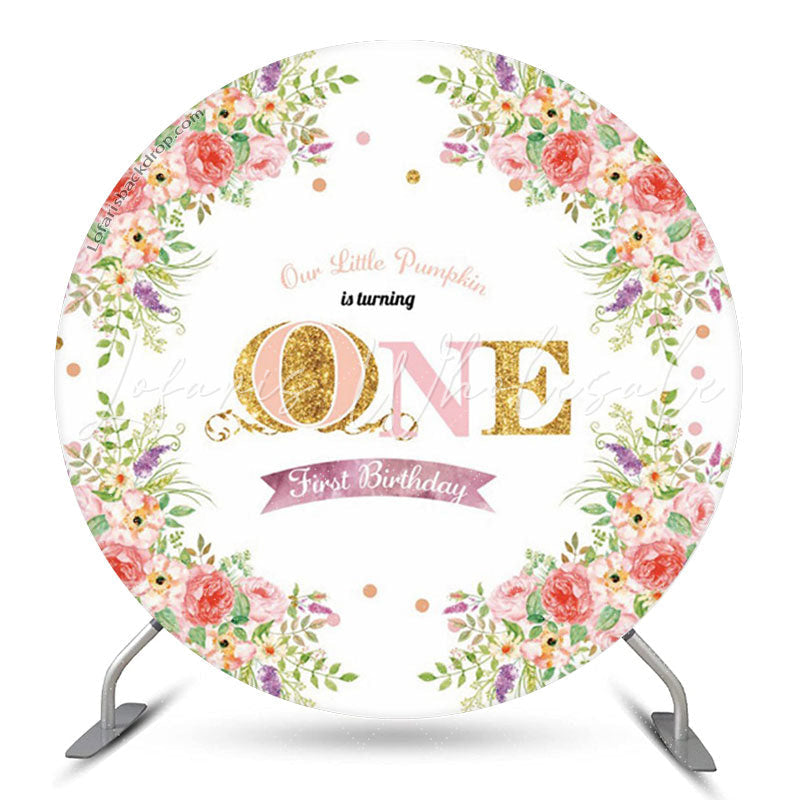 Lofaris Little Pumpkin Happy 1st Birthday Circle Backdrop