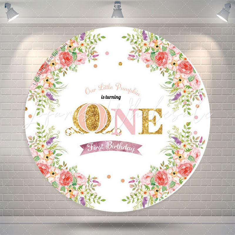 Lofaris Little Pumpkin Happy 1st Birthday Circle Backdrop