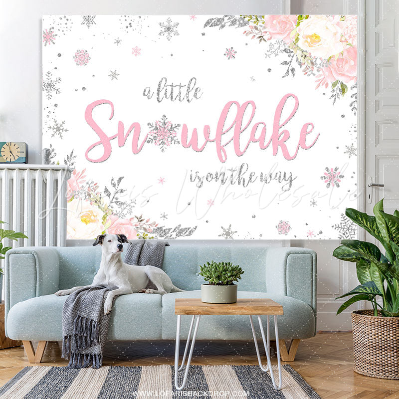 Lofaris Little Snowflake Is On The Way Pink Baby Shower Backdrop