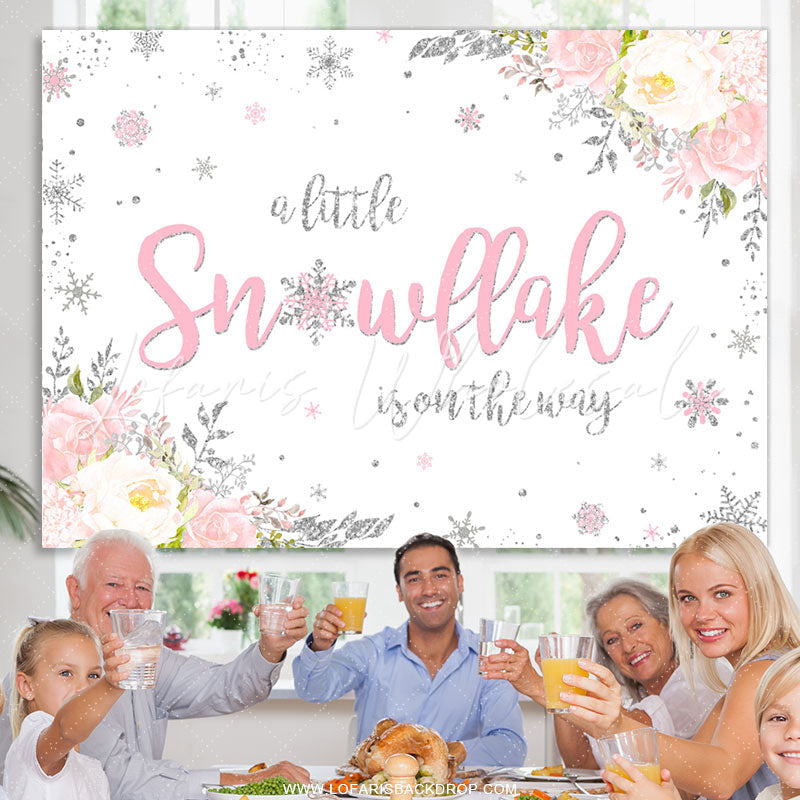 Lofaris Little Snowflake Is On The Way Pink Baby Shower Backdrop
