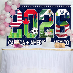 Lofaris 2026 Soccer Event Backdrop with USA Canada Mexico Flags Sports Theme Background for Fan Party Decoration