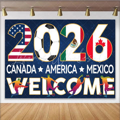 Lofaris 2026 Soccer Photography Backdrop with USA Mexico and Canada Flags Welcome Event Background for Sports Fans.