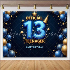 Lofaris 3D Blue and Gold 13th Birthday Backdrop Official Teenager 13 Royal Milestone Party Decoration
