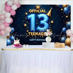 Lofaris 3D Blue and Gold 13th Birthday Backdrop Official Teenager 13 Royal Milestone Party Decoration