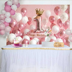 Lofaris 3D Pink and White Balloons 1st Birthday Backdrop Gold Crown and Number 1 Party Decoration