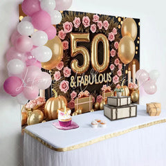 Lofaris 50 and Fabulous Birthday Backdrop Pink Roses Golden Balloons Pumpkins Women Milestone Party Decoration