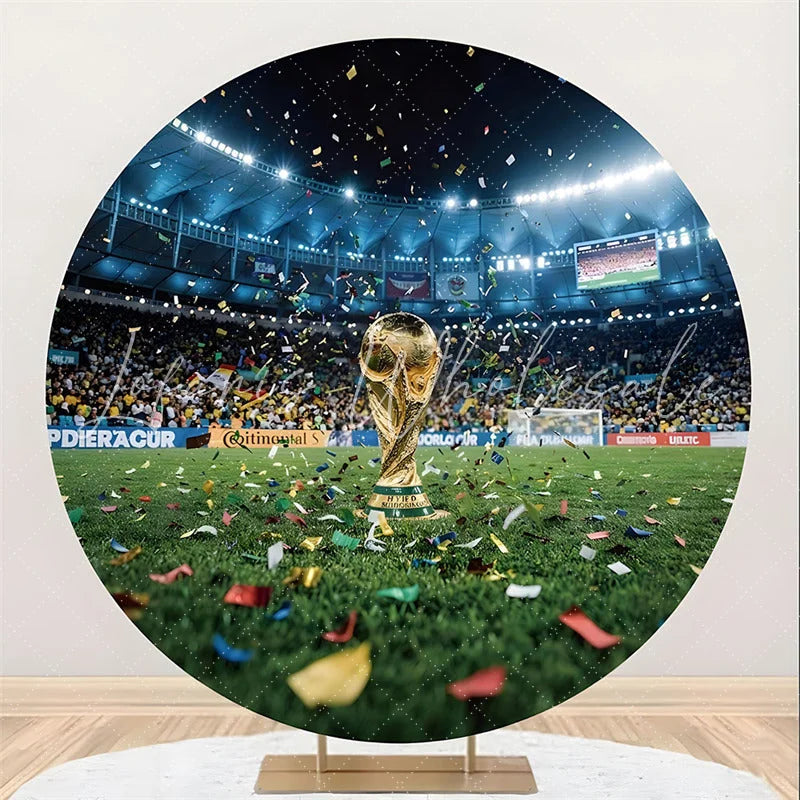 Lofaris (7 Day Delivery)Lofaris Golden Trophy Soccer Stadium Round Backdrop Celebration Sports Party Decor