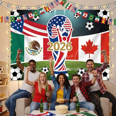 Lofaris (7 Day Delivery)Lofaris USA Mexico Canada Flags and Soccer Balls 2026 International Football Celebration Backdrop