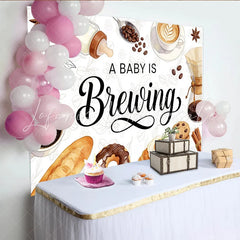 Lofaris A Baby is Brewing Coffee Baby Shower Backdrop with Bottle and Breakfast Watercolor Brunch Theme Photo Background