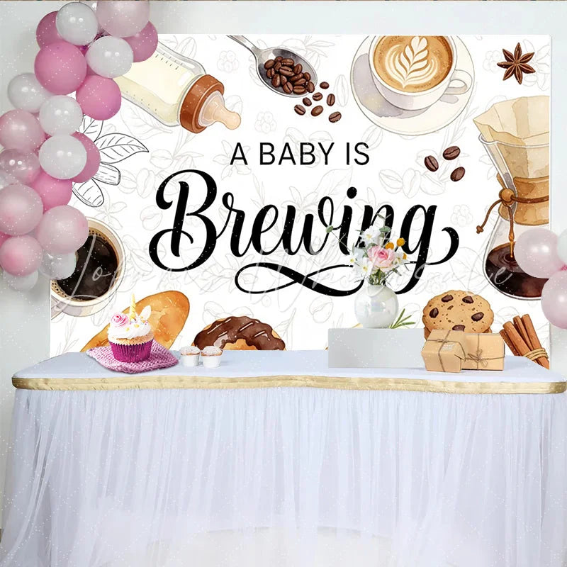 Lofaris A Baby is Brewing Coffee Baby Shower Backdrop with Bottle and Breakfast Watercolor Brunch Theme Photo Background