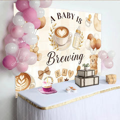 Lofaris A Baby Is Brewing Coffee Bear Baby Shower Backdrop with Balloons Warm Latte Art Theme Photography Background for Party Decor