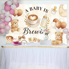 Lofaris A Baby Is Brewing Coffee Bear Baby Shower Backdrop with Balloons Warm Latte Art Theme Photography Background for Party Decor