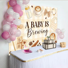 Lofaris A Baby Is Brewing Coffee Theme Baby Shower Backdrop with Teddy Bear and Balloons Gender Neutral Party Background for Photoshoot