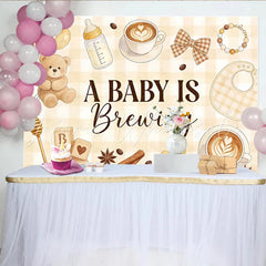 Lofaris A Baby Is Brewing Coffee Theme Baby Shower Backdrop with Teddy Bear and Balloons Gender Neutral Party Background for Photoshoot